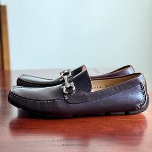 Salvatore Ferragamo Parigi Gancini Bit Driving Moc Shoe loafer brown leather 9